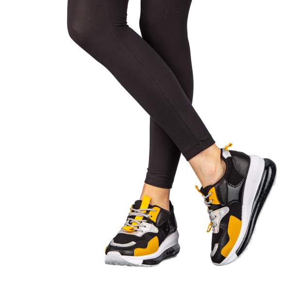 Γυναικεία αθλητικά παπούτσια μαύρα από οικολογικό δέρμα και ύφασμα Tursa, 3 - Kalapod.gr